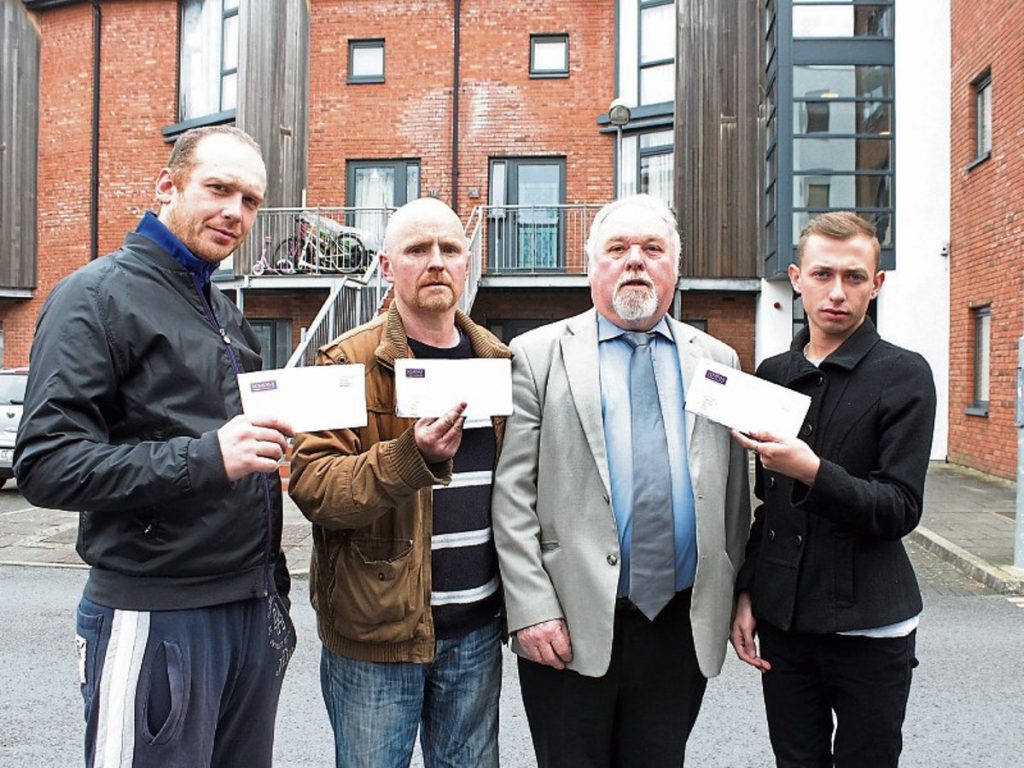 Residents Alex Grigorjeus, Alan McCarthy and Ryan Mowat with Cllr Gilligan